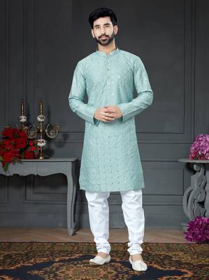 blue embroidered cotton_silk kurta-pajama 1