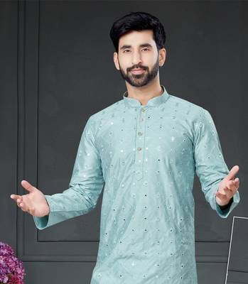 blue embroidered cotton_silk kurta-pajama 2