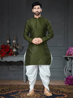 green embroidered cotton_silk kurta-pajama 1