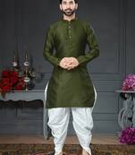 green embroidered cotton_silk kurta-pajama
