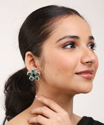 Green Silver Rhodium Earings 1
