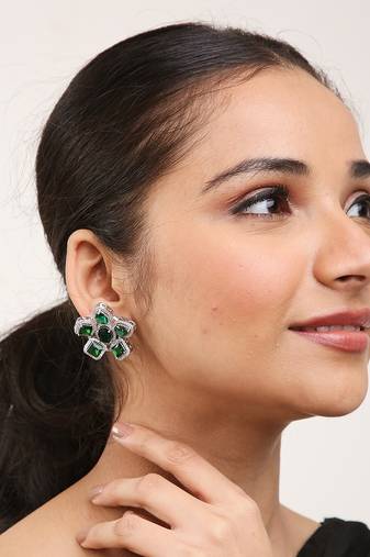 Green Silver Rhodium Earings