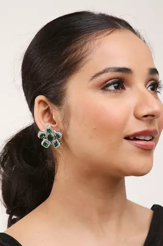 Green Silver Rhodium Earings