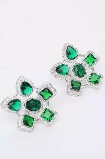 Green Silver Rhodium Earings