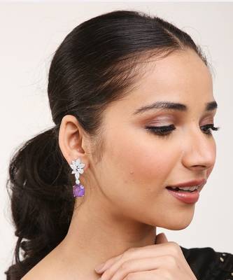 Purple Silver Rhodium Earings 1