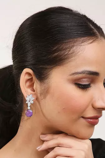 Purple Silver Rhodium Earings