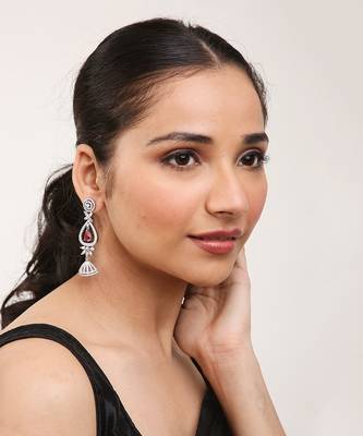Red Silver Rhodium Earings 1