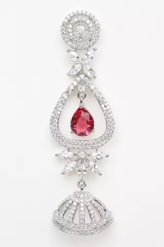 Red Silver Rhodium Earings