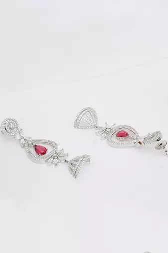 Red Silver Rhodium Earings