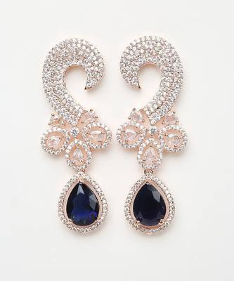 Navy Blue Rose-Gold Rhodium Earings 2