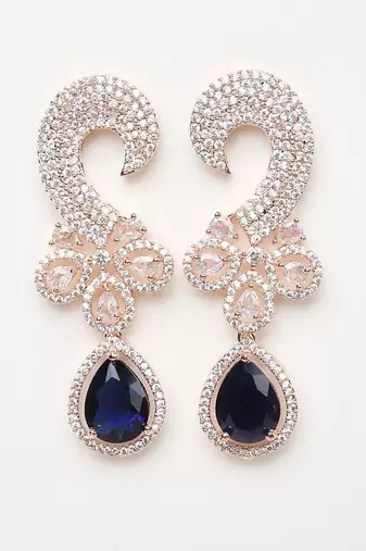 Navy Blue Rose-Gold Rhodium Earings
