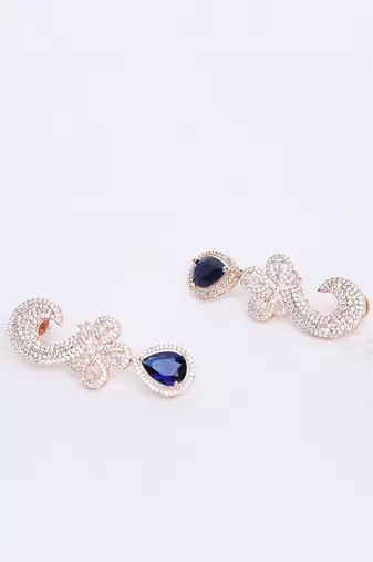 Navy Blue Rose-Gold Rhodium Earings
