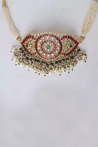 Green Gold Rhodium Kundan Set