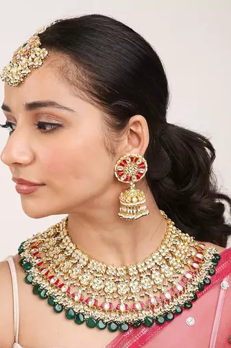Green Gold Rhodium Kundan Set
