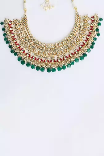 Green Gold Rhodium Kundan Set