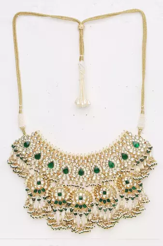 Green Gold Rhodium Kundan Set