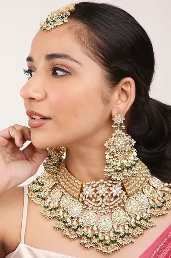 Green Gold Rhodium Kundan Set