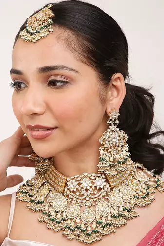 Green Gold Rhodium Kundan Set