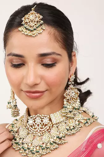 Green Gold Rhodium Kundan Set
