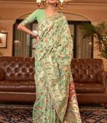 Kashmiri Pista Womens Handloom Cotton Banarasi Style Soft Silk Saree With Blouse Pices - Paithani-Saree