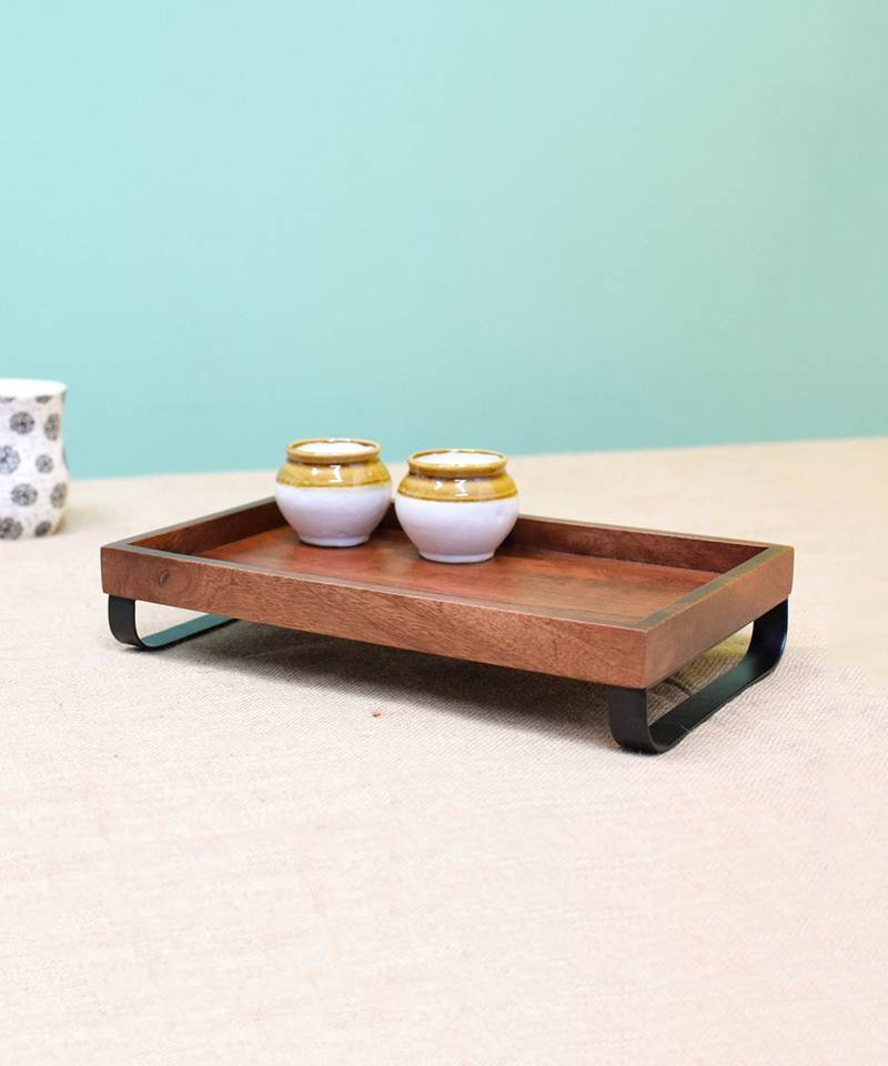 Serving Tray With Metal Stand From Mahogany Collection (Large) BRICK
