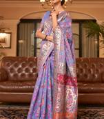 Kashmiri Purple Womens Handloom Cotton Banarasi Style Silk Saree With Blouse