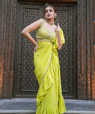 Green Drape Saree 1