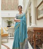 Turquoise Traditional Indian thread Weaving Patola Silk bland Saree With Boluse 