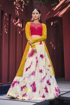 PINK THREAD AND SEQUINS EMBROIDERED COTTON FESTIVE & PARTY WEAR SEMI STITCHED LEHENGA & SHRUG