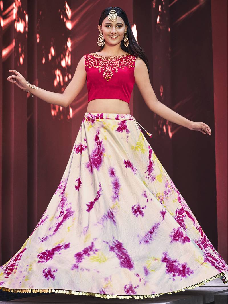 PINK THREAD AND SEQUINS EMBROIDERED COTTON FESTIVE & PARTY WEAR SEMI STITCHED LEHENGA & SHRUG