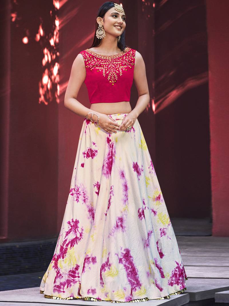 PINK THREAD AND SEQUINS EMBROIDERED COTTON FESTIVE & PARTY WEAR SEMI STITCHED LEHENGA & SHRUG