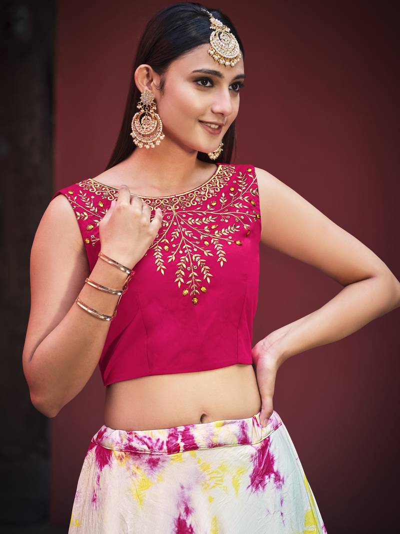 PINK THREAD AND SEQUINS EMBROIDERED COTTON FESTIVE & PARTY WEAR SEMI STITCHED LEHENGA & SHRUG