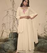 OFF WHITE THREAD AND SEQUINCE EMBROIDERED WORK GEORGETTE ANARKALI LONG SALWAR SUIT DUPATTA GOWN SEMI STITCHED