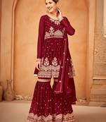 Maroon embroidered georgette salwar