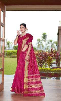 Pink Woven Art Silk Saree With Blouse 2