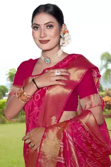 Pink Woven Art Silk Saree With Blouse