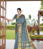 Grey Woven Art Silk Saree With Blouse