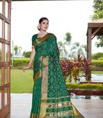 Dark Green Woven Art Silk Saree With Blouse
