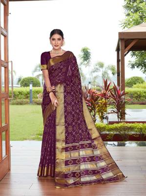 Wine Woven Art Silk Saree With Blouse 1