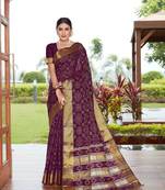 Wine Woven Art Silk Saree With Blouse