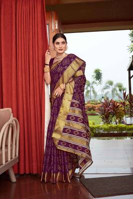 Wine Woven Art Silk Saree With Blouse 2