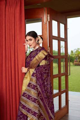 Wine Woven Art Silk Saree With Blouse 3