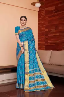 Blue Woven Art Silk Saree With Blouse
