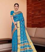 Blue Woven Art Silk Saree With Blouse