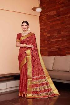 Red Woven Art Silk Saree With Blouse