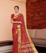 Red Woven Art Silk Saree With Blouse