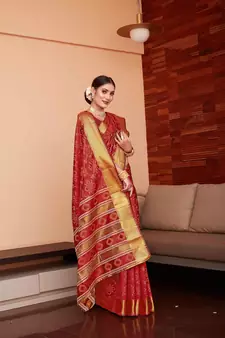 Red Woven Art Silk Saree With Blouse