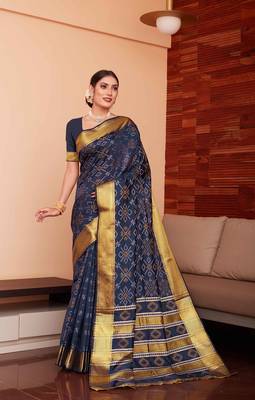 Navy Blue Woven Art Silk Saree With Blouse 1