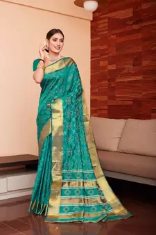 Turquoise Woven Art Silk Saree With Blouse
