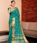 Turquoise Woven Art Silk Saree With Blouse